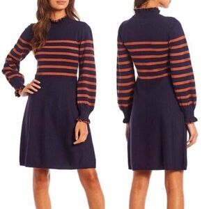 Eliza J Navy and Orange Long Sleeve sweaterDress